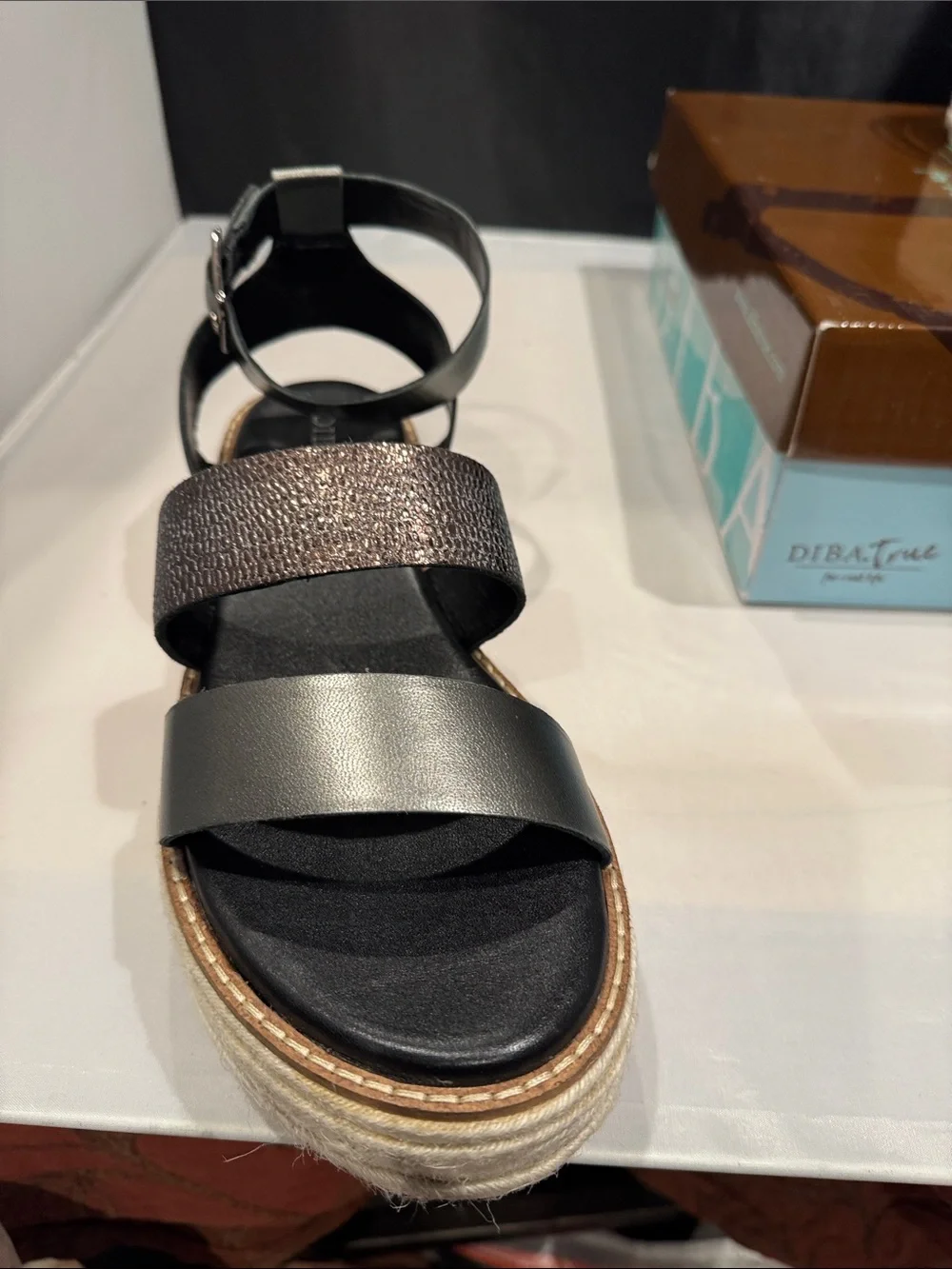 Diba True Day line Black & GNMT platform Sandal with Ankle Strap